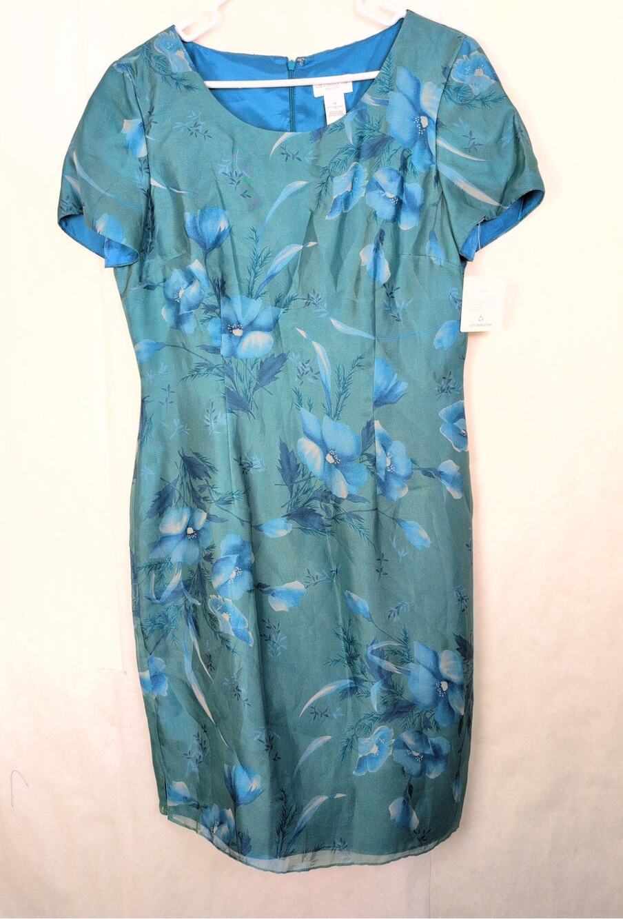 New Vintage Liz Claiborne green floral silk sheath dress Size 10 Retro Cottage
